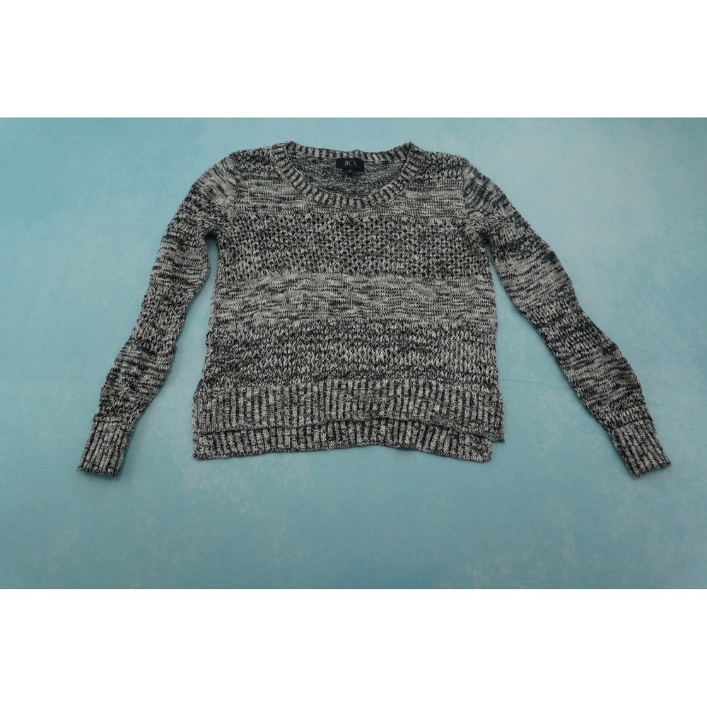 BCX Womens Sweater S Black White Marled Metallic Knit Long Sleeve Pullover
